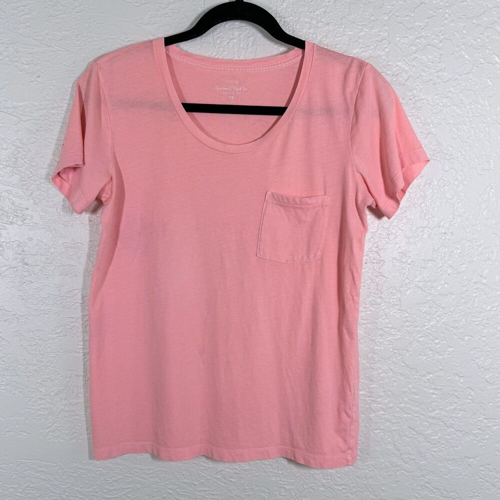 J Crew Garment Dyed Tee Melon Orange Scoop Neck Pocket Short Sleeve S